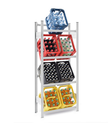 Produktbild: Getränkeregal Getränkekistenregal Stecksystem Grundregal 4 Ebenen lichtgrau lackiert Produktbild: Getränkeregal Getränkekistenregal Stecksystem Grundregal 4 Ebenen lichtgrau lackiert